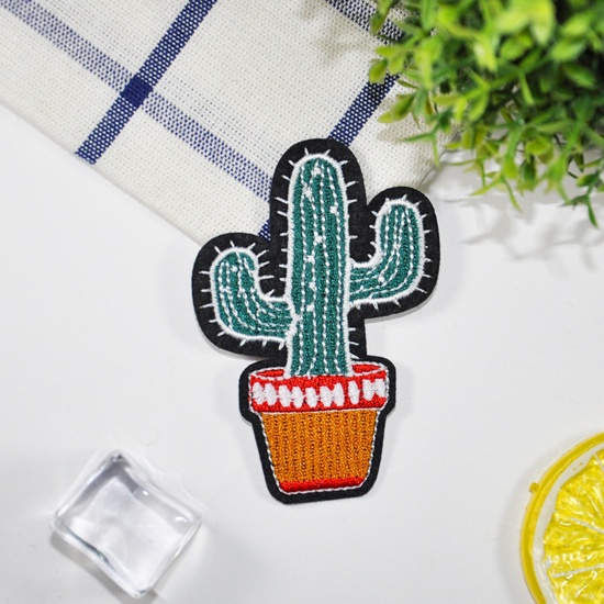 Picture of Polyester Iron On Patches Appliques (With Glue Back) Craft Multicolor Cactus Embroidered 10 PCs