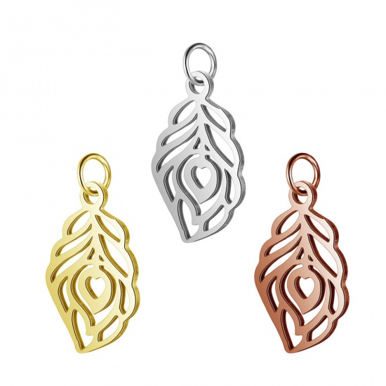 Picture of 304 Stainless Steel Charms Feather Multicolor
