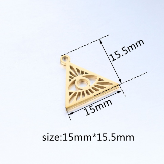 Picture of 304 Stainless Steel Religious Charms Multicolor Triangle Eye of Providence/ All-seeing Eye Hollow