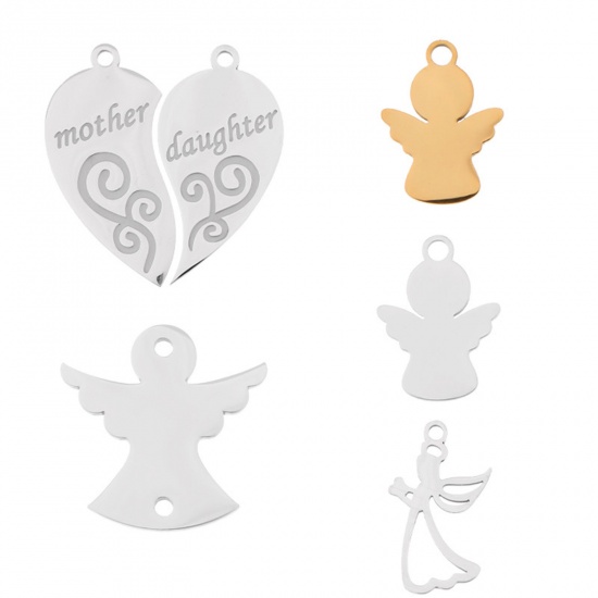 Imagen de Acero Inoxidable Religión Colgantes Charms Ángel Tono de Plata 1 Unidad