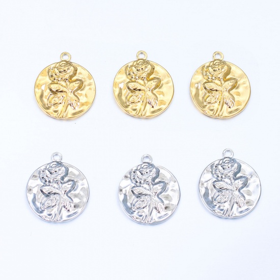 Imagen de 304 Acero Inoxidable Fundición Colgantes Charms Ronda Multicolor Rosa 1 Unidad