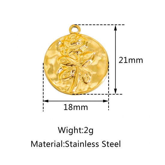 Imagen de 304 Acero Inoxidable Fundición Colgantes Charms Ronda Multicolor Rosa 1 Unidad