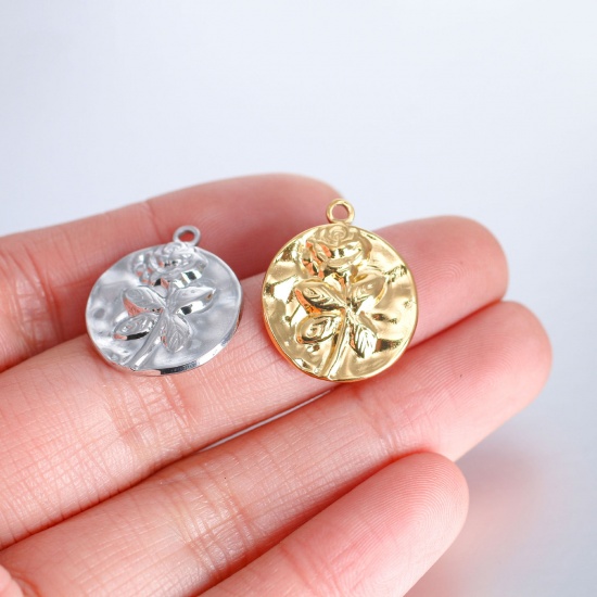 Imagen de 304 Acero Inoxidable Fundición Colgantes Charms Ronda Multicolor Rosa 1 Unidad
