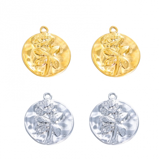 Imagen de 304 Acero Inoxidable Fundición Colgantes Charms Ronda Multicolor Rosa 1 Unidad