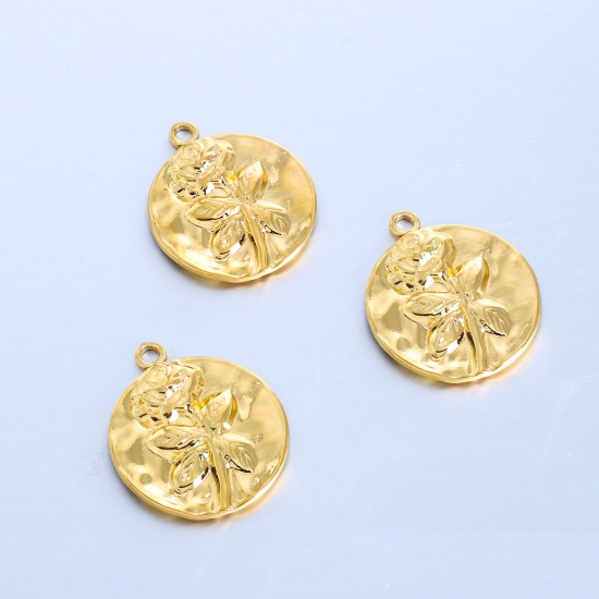 Imagen de 304 Acero Inoxidable Fundición Colgantes Charms Ronda Multicolor Rosa 1 Unidad