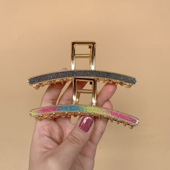 Picture of Retro Hair Claw Clips Clamps Gold Plated Multicolor Glitter