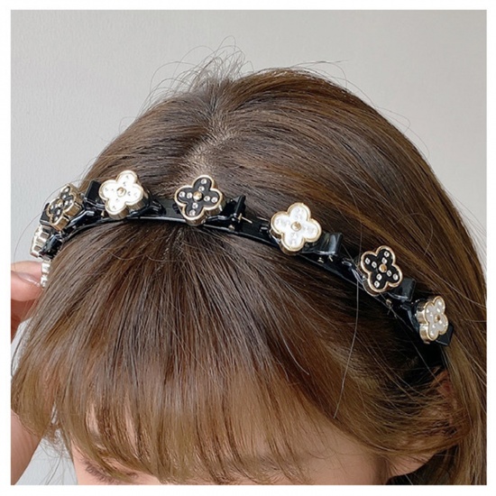 Picture of Acrylic Exquisite Headband Hair Hoop Braided Hairstyle Creamy-White Flower Acrylic Imitation Pearl