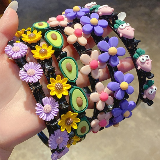 Picture of Acrylic & Resin Children Kids Headband Hair Hoop Braided Hairstyle Multicolor Flower