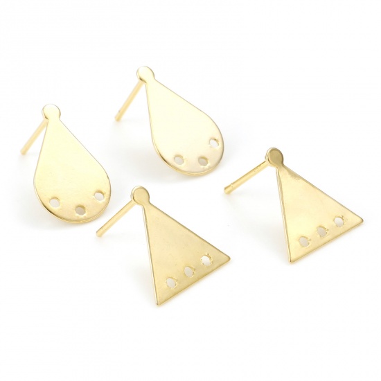 Image de Accessoires de Boucles d'Oreilles en Laiton Plaqué Or Véritable Géométrique avec Boucle Epaisseur de Fil: 0.8mm, 4 Pcs