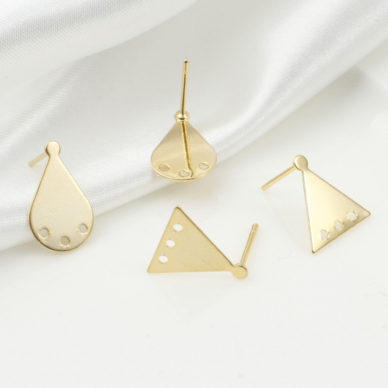 Image de Accessoires de Boucles d'Oreilles en Laiton Plaqué Or Véritable Géométrique avec Boucle Epaisseur de Fil: 0.8mm, 4 Pcs