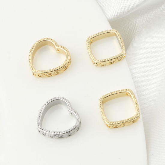 Image de Cadres de Perles en Laiton Plaqué Or Véritable (Apparié à 8mm Perle) 12mm x 12mm, 5 Pcs