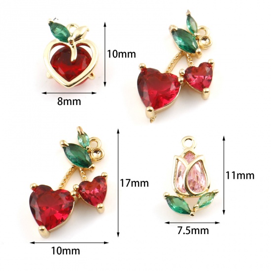 Picture of Brass Charms Flower Real Gold Plated Fruit Multicolour Cubic Zirconia                                                                                                                                                                                         