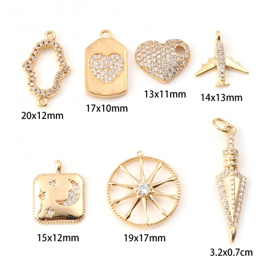 Picture of Brass Micro Pave Charms Real Gold Plated Clear Cubic Zirconia                                                                                                                                                                                                 