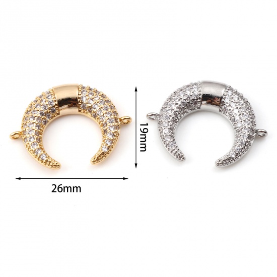 Picture of Brass Micro Pave Connectors Multicolor Crescent Moon Double Horn Clear Cubic Zirconia                                                                                                                                                                         