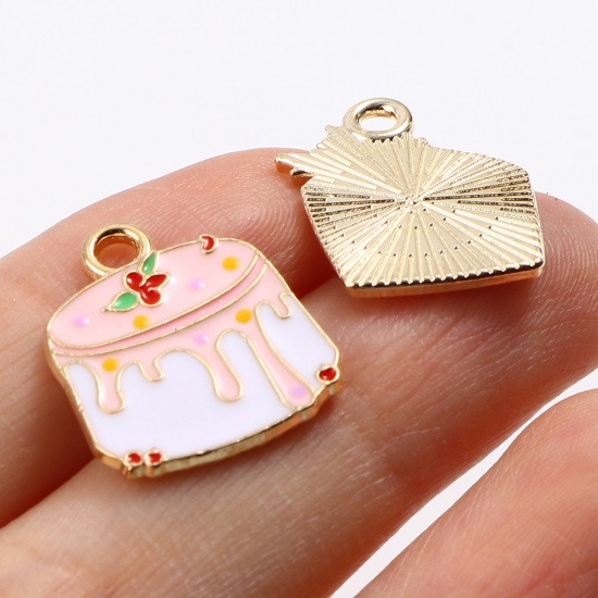 Picture of Zinc Based Alloy Charms Cake Gold Plated Multicolor Enamel