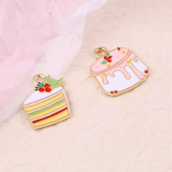 Picture of Zinc Based Alloy Charms Cake Gold Plated Multicolor Enamel