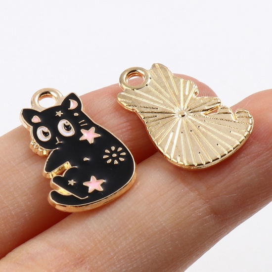 Picture of Zinc Based Alloy Charms Cat Animal Gold Plated Enamel