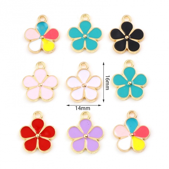 Picture of Zinc Based Alloy Charms Flower Gold Plated Multicolor Enamel