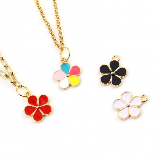 Picture of Zinc Based Alloy Charms Flower Gold Plated Multicolor Enamel
