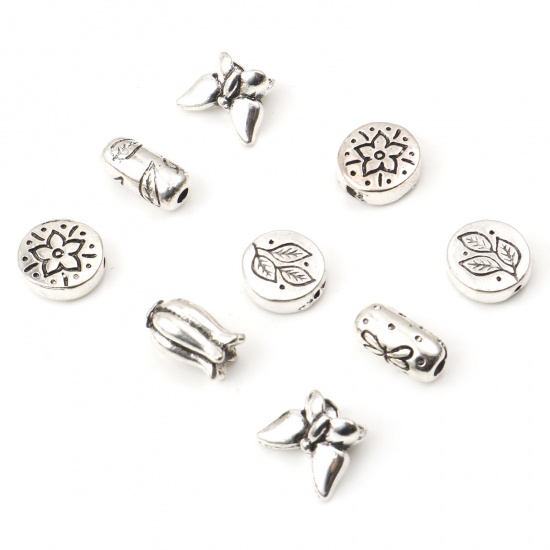 Picture of Zinc Based Alloy Spacer Beads Butterfly Animal Antique Silver Color Flower