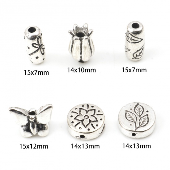 Picture of Zinc Based Alloy Spacer Beads Butterfly Animal Antique Silver Color Flower