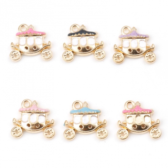 Picture of Zinc Based Alloy Fairy Tale Collection Charms Carriage Gold Plated Multicolor Enamel