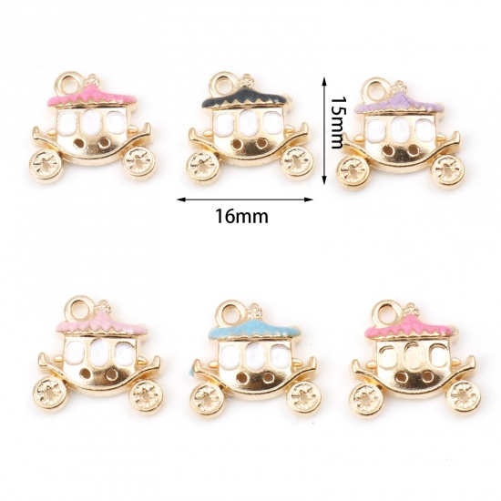 Picture of Zinc Based Alloy Fairy Tale Collection Charms Carriage Gold Plated Multicolor Enamel