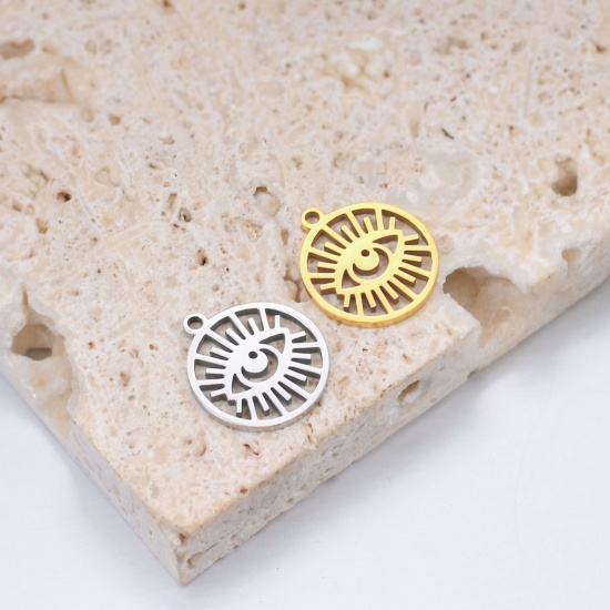 Bild von 304 Edelstahl Religiös Charms Rund Bunt Böser Blick Evil Eye 1 Stück