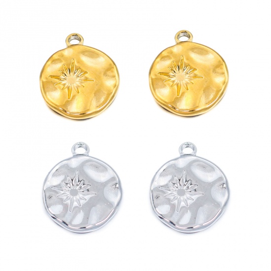 Picture of 304 Stainless Steel Casting Charms Multicolor Round Disc Star