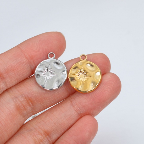 Picture of 304 Stainless Steel Casting Charms Multicolor Round Disc Star