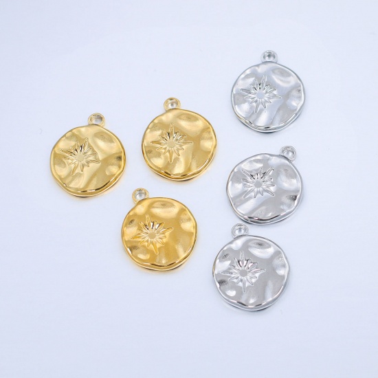 Picture of 304 Stainless Steel Casting Charms Multicolor Round Disc Star