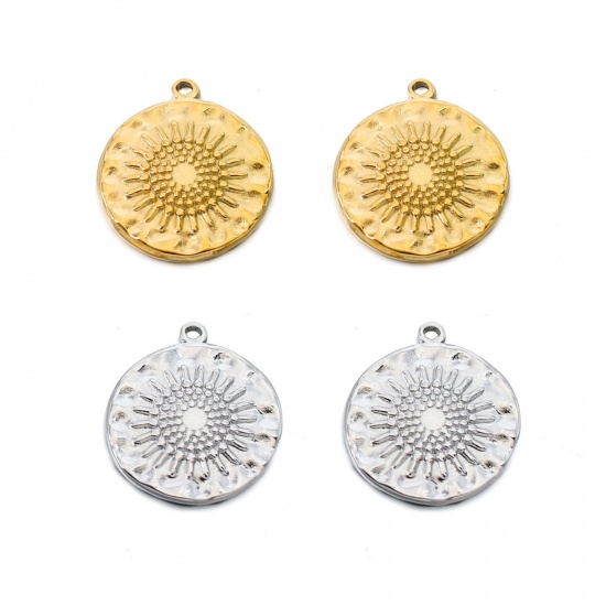 Picture of 304 Stainless Steel Casting Charms Multicolor Round Sunflower