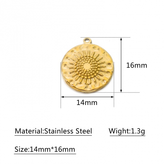 Picture of 304 Stainless Steel Casting Charms Multicolor Round Sunflower