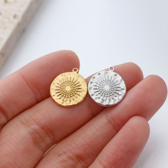 Picture of 304 Stainless Steel Casting Charms Multicolor Round Sunflower