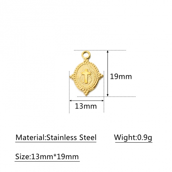 Picture of 304 Stainless Steel Religious Charms Multicolor Oval Cross