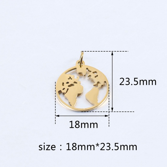 Image de Breloques en 304 Acier Inoxydable Silhouette Carte Rond Multicolore Carte 1 Pièce