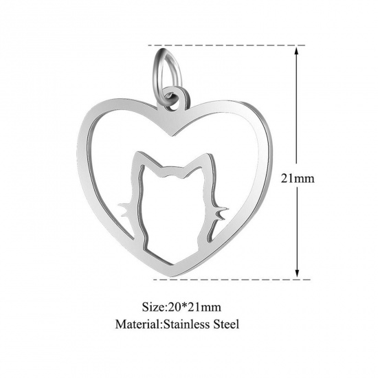 Picture of 304 Stainless Steel Pet Silhouette Charms Multicolor Heart Cat