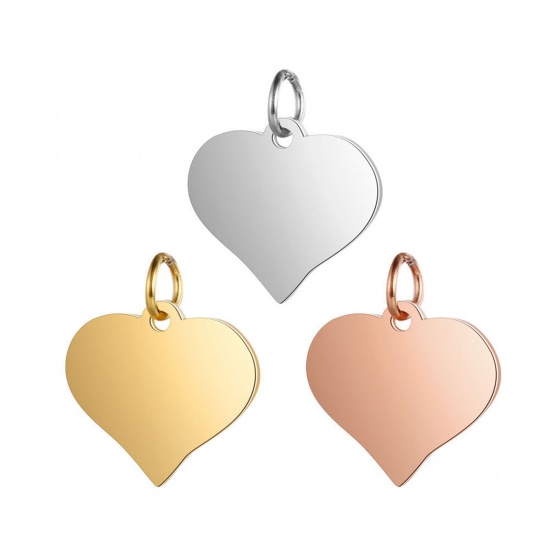 Picture of 304 Stainless Steel Valentine's Day Blank Stamping Tags Charms Heart Multicolor Mirror Polishing 17mm x 15mm