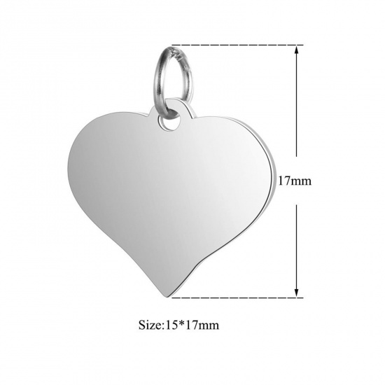 Picture of 304 Stainless Steel Valentine's Day Blank Stamping Tags Charms Heart Multicolor Mirror Polishing 17mm x 15mm