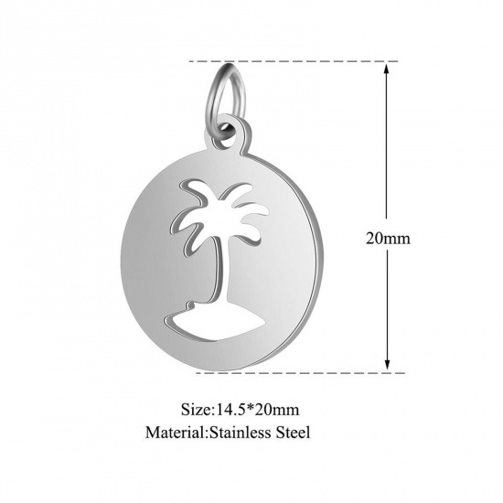 Imagen de 304 Acero Inoxidable Colgantes Charms Ronda Multicolor Árbol de Coco 2 Unidades