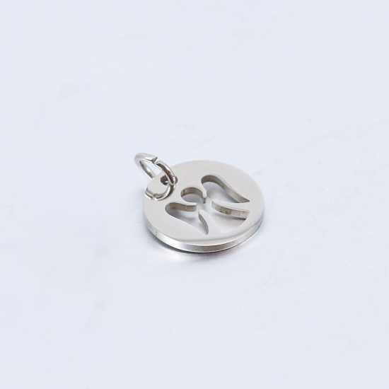 Imagen de 304 Acero Inoxidable Colgantes Charms Ronda Multicolor Árbol de Coco 2 Unidades
