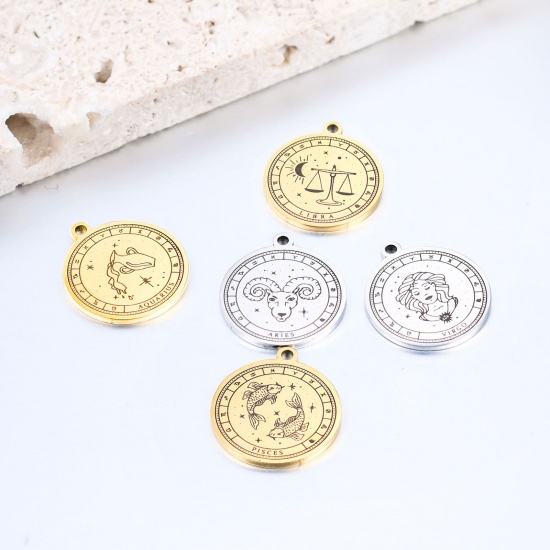Picture of 304 Stainless Steel Charms Multicolor Round Constellation