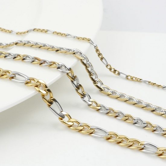 Picture of Stainless Steel Cuban Link 3:1 Figaro Chain Necklace Gold Plated & Silver Tone