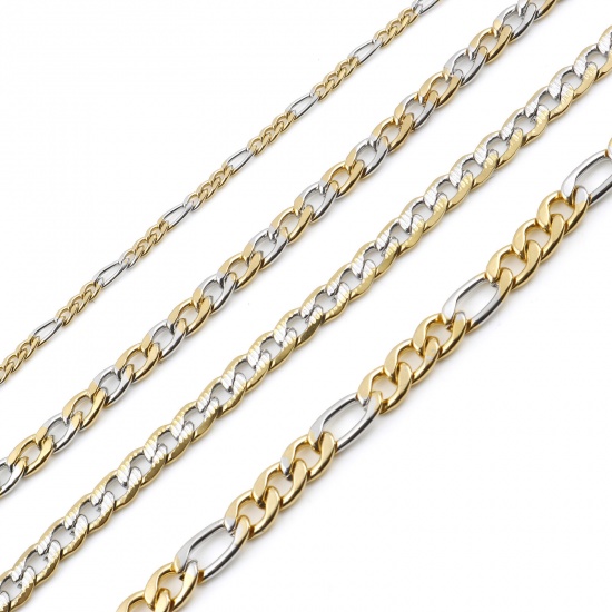 Picture of Stainless Steel Cuban Link 3:1 Figaro Chain Necklace Gold Plated & Silver Tone
