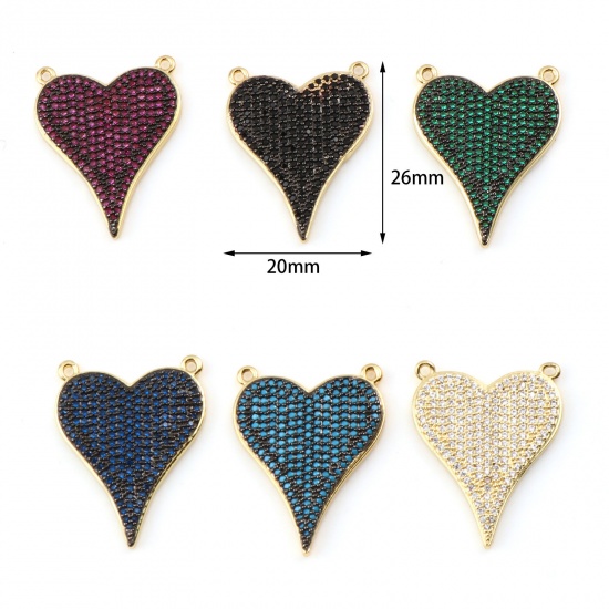 Picture of Brass Valentine's Day Connectors Gold Plated Heart Multicolor Rhinestone                                                                                                                                                                                      