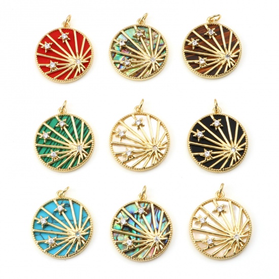 Picture of Brass Galaxy Charms Gold Plated Multicolor Round Star With Synthetic Gemstone Cabochons Clear Rhinestone                                                                                                                                                      