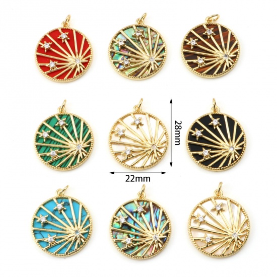 Picture of Brass Galaxy Charms Gold Plated Multicolor Round Star With Synthetic Gemstone Cabochons Clear Rhinestone                                                                                                                                                      