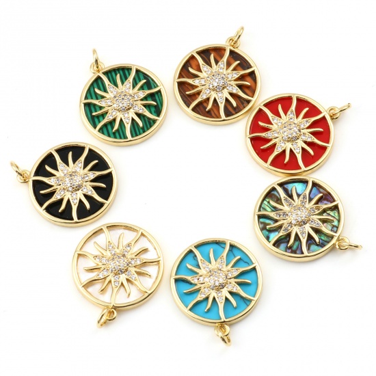 Picture of Brass Galaxy Charms Gold Plated Multicolor Round Sun With Synthetic Gemstone Cabochons Clear Rhinestone                                                                                                                                                       