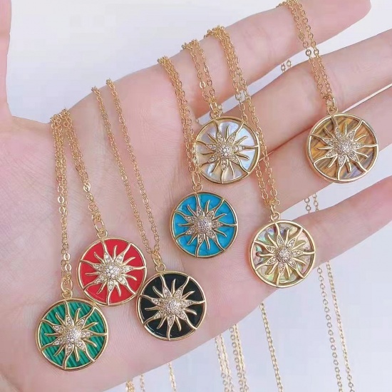 Picture of Brass Galaxy Charms Gold Plated Multicolor Round Sun With Synthetic Gemstone Cabochons Clear Rhinestone                                                                                                                                                       