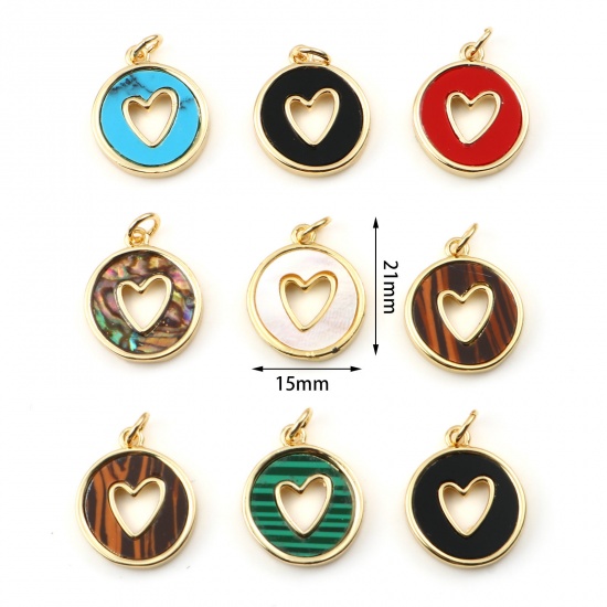 Picture of Brass Valentine's Day Charms Gold Plated Multicolor Round Heart With Synthetic Gemstone Cabochons                                                                                                                                                             